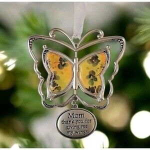 Mom Thank You For Giving Me My Wings Butterfly Spinning Ornament W/ Flower Theme